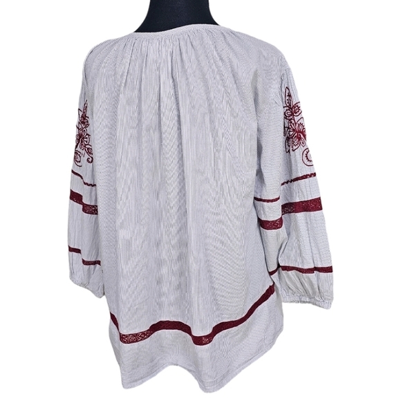 Velvet By Graham & Spencer Boho Cotton Embroidered Beaded Striped Peasant Top M - Picture 6 of 16